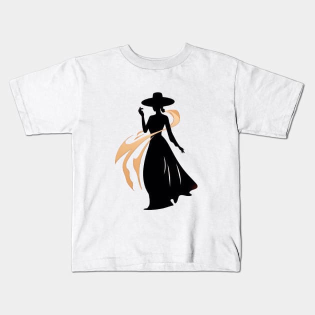 Elegance in Silhouette: The Lady In Black Kids T-Shirt by TooplesArt